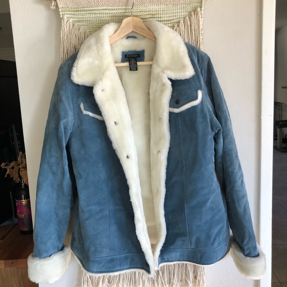 FOR JOSEPH BLUE LEATHER W/ (FAUX) FLEECE LINING L